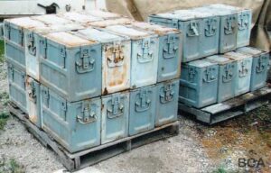 Large gray metal ammo boxes
