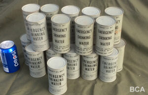 Military emergency drinking water cans