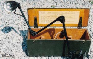 WW2 army desk lamp with wooden box