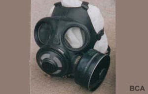 Gas mask with canister and carrying case