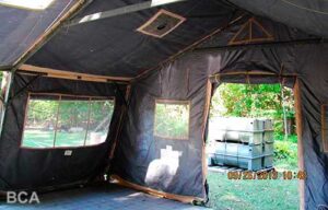 Modular tent interior showing the opening of an 8' x 20' module