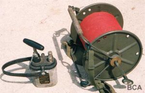 WW2 Demolition kit, reel and blasting machine.